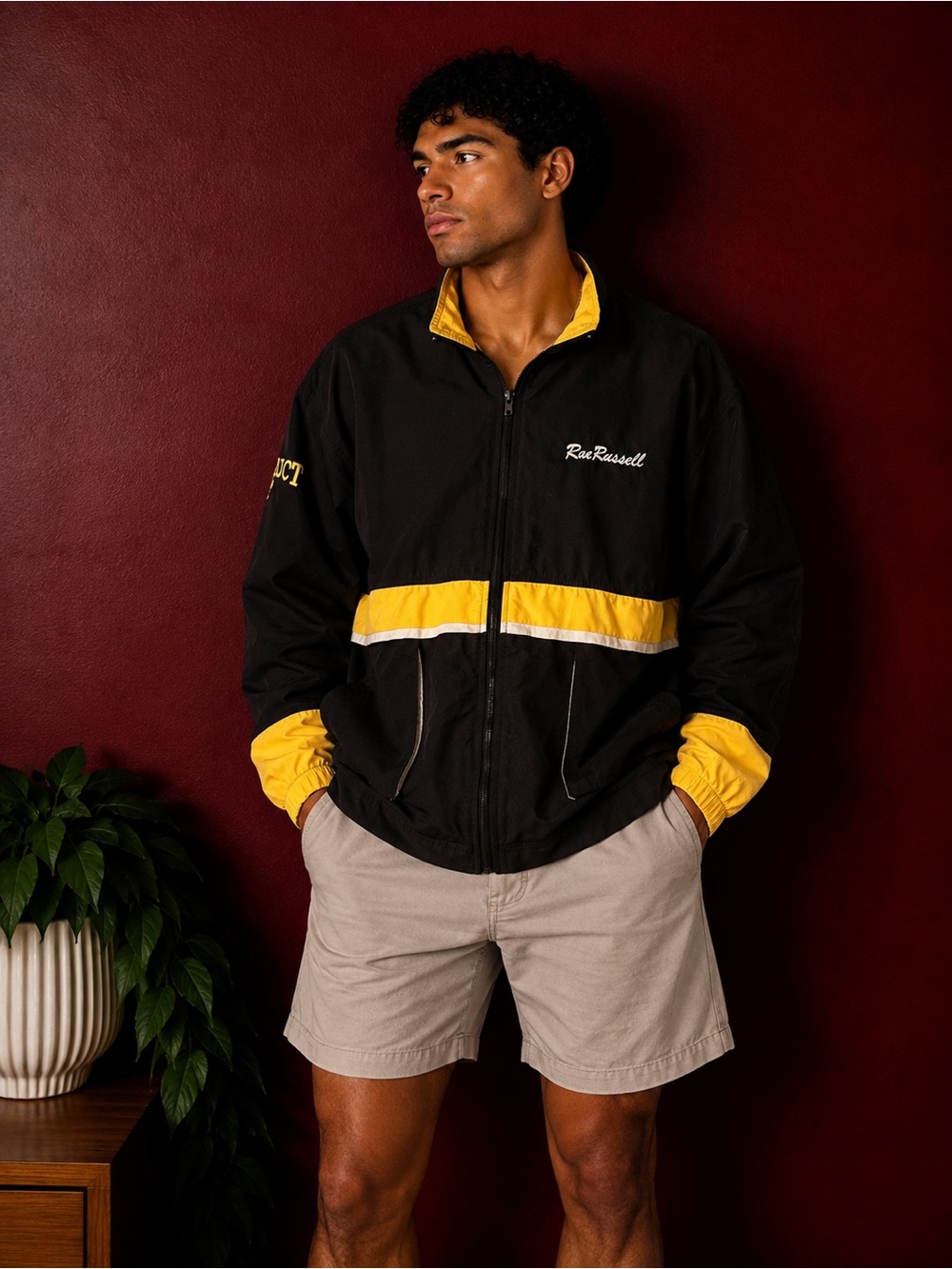 Vintage Ron Russell 1997 Superchampion Top Gun Racing Jacket Black Yellow Size L